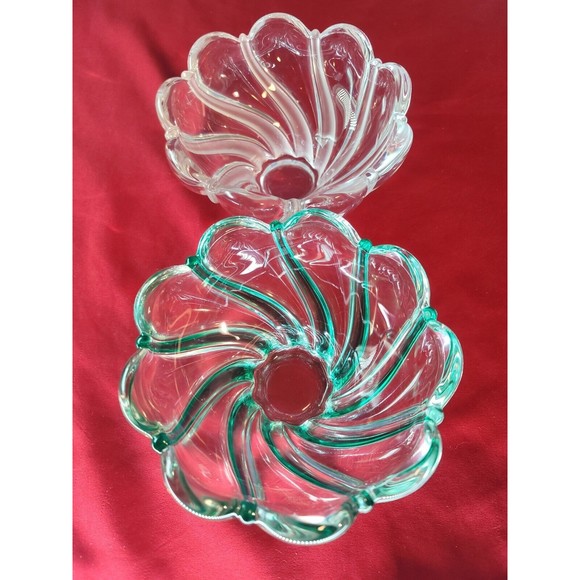 Dessert Candy Dish Nut Bowls MIKASA Crystal Green&Frosted Swirl Stripe Scalloped - Picture 2 of 12
